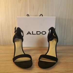 LNIB Aldo Jerayclya Black Heeled Strap Sandals - US Women's 8 - Suede Outer